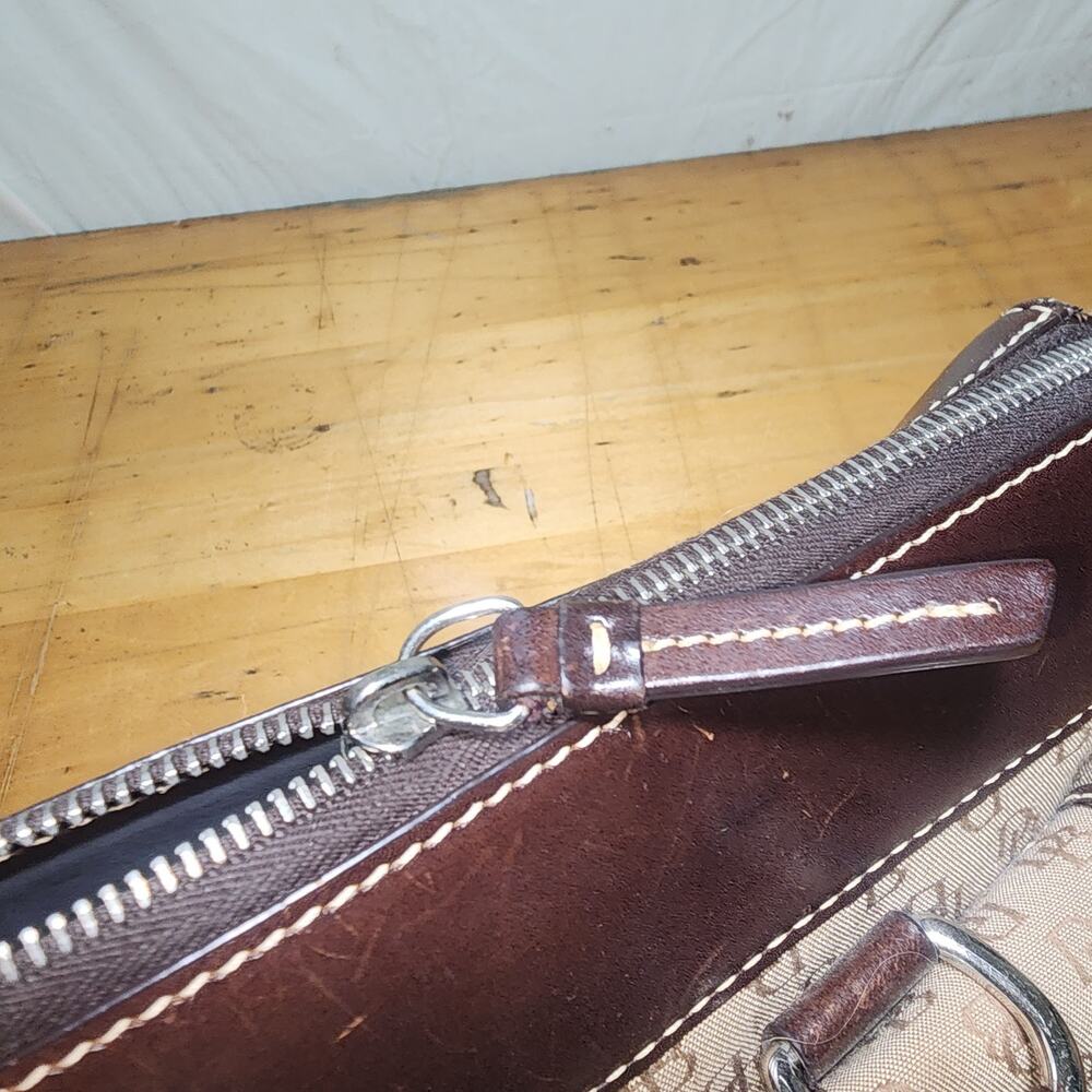 DOONEY & BURKE Monogram Signature Satchel Shoulder Bag Brown Leather - Picture 7 of 14
